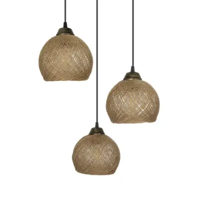 LEDTM® YASAM 203-0025 Vintage Κρεμαστό Φωτιστικό Πλέγμα Τρίφωτο 3 x E27 IP20 Καφέ Ρατάν - Μ42 x Π42 x Υ54cm - Image 7
