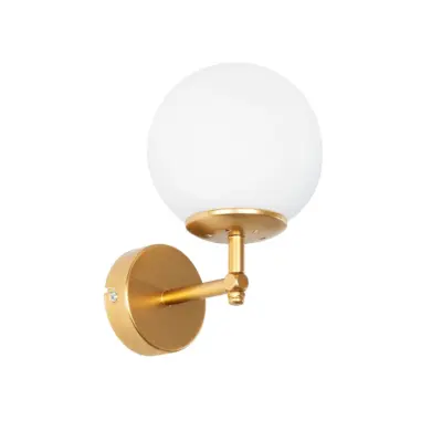 LEDTM® DALPH 203-0029 Vintage Επιτοίχιο Φωτιστικό Απλίκα Μονόφωτο 1 x E27 IP20 Χρυσό Μέταλλο με Λευκό Γυαλί - M18 x Π15 x Υ23cm