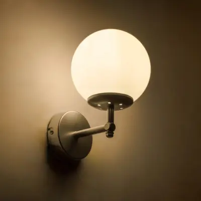 LEDTM® DALPH 203-0031 Vintage Επιτοίχιο Φωτιστικό Απλίκα Μονόφωτο 1 x E27 IP20 Ασημί Μέταλλο με Λευκό Γυαλί - M18 x Π15 x Υ23cm - Image 3