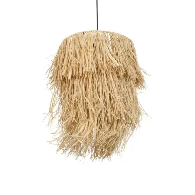 LEDTM® WEG 203-0036 Boho Κρεμαστό Φωτιστικό Καπέλο Μονόφωτο 1 x E27 IP20 Μπέζ Raffia - M45 x Π45 x Υ53cm