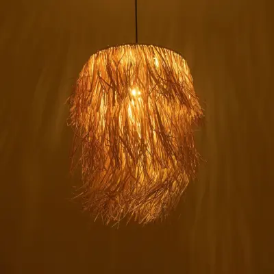 LEDTM® WEG 203-0036 Boho Κρεμαστό Φωτιστικό Καπέλο Μονόφωτο 1 x E27 IP20 Μπέζ Raffia - M45 x Π45 x Υ53cm - Image 3