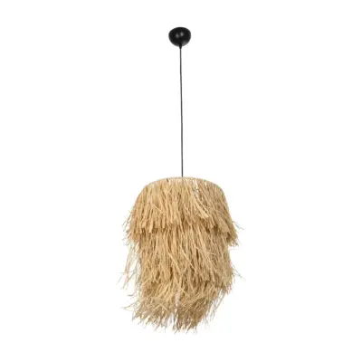 LEDTM® WEG 203-0036 Boho Κρεμαστό Φωτιστικό Καπέλο Μονόφωτο 1 x E27 IP20 Μπέζ Raffia - M45 x Π45 x Υ53cm - Image 4