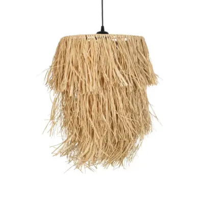 LEDTM® WEG 203-0036 Boho Κρεμαστό Φωτιστικό Καπέλο Μονόφωτο 1 x E27 IP20 Μπέζ Raffia - M45 x Π45 x Υ53cm - Image 5