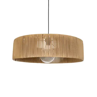LEDTM® KYCLOS 203-0044 Boho Κρεμαστό Φωτιστικό Καπέλο Μονόφωτο 1 x E27 IP20 Μπέζ Rattan - M55 x Π55 x Υ20cm
