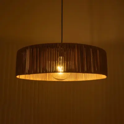 LEDTM® KYCLOS 203-0044 Boho Κρεμαστό Φωτιστικό Καπέλο Μονόφωτο 1 x E27 IP20 Μπέζ Rattan - M55 x Π55 x Υ20cm - Image 3
