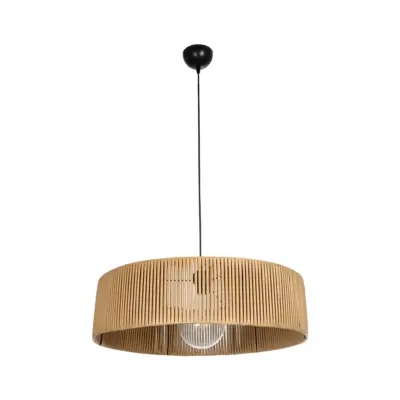 LEDTM® KYCLOS 203-0044 Boho Κρεμαστό Φωτιστικό Καπέλο Μονόφωτο 1 x E27 IP20 Μπέζ Rattan - M55 x Π55 x Υ20cm - Image 4