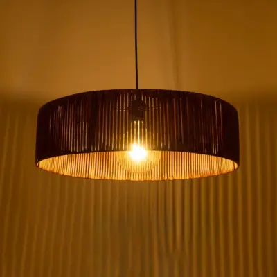 LEDTM® KYCLOS 203-0045 Boho Κρεμαστό Φωτιστικό Καπέλο Μονόφωτο 1 x E27 IP20 Καφέ Rattan - M55 x Π55 x Υ20cm - Image 3