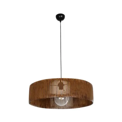 LEDTM® KYCLOS 203-0045 Boho Κρεμαστό Φωτιστικό Καπέλο Μονόφωτο 1 x E27 IP20 Καφέ Rattan - M55 x Π55 x Υ20cm - Image 4