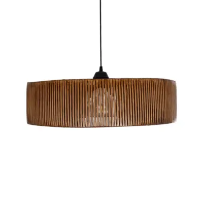 LEDTM® KYCLOS 203-0045 Boho Κρεμαστό Φωτιστικό Καπέλο Μονόφωτο 1 x E27 IP20 Καφέ Rattan - M55 x Π55 x Υ20cm - Image 5