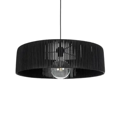 LEDTM® KYCLOS 203-0046 Boho Κρεμαστό Φωτιστικό Καπέλο Μονόφωτο 1 x E27 IP20 Μαύρο Rattan - M55 x Π55 x Υ20cm