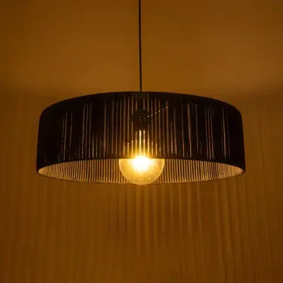 LEDTM® KYCLOS 203-0046 Boho Κρεμαστό Φωτιστικό Καπέλο Μονόφωτο 1 x E27 IP20 Μαύρο Rattan - M55 x Π55 x Υ20cm - Image 3