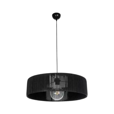 LEDTM® KYCLOS 203-0046 Boho Κρεμαστό Φωτιστικό Καπέλο Μονόφωτο 1 x E27 IP20 Μαύρο Rattan - M55 x Π55 x Υ20cm - Image 4