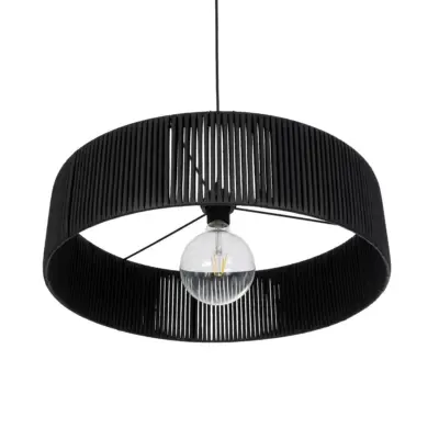LEDTM® KYCLOS 203-0046 Boho Κρεμαστό Φωτιστικό Καπέλο Μονόφωτο 1 x E27 IP20 Μαύρο Rattan - M55 x Π55 x Υ20cm - Image 6