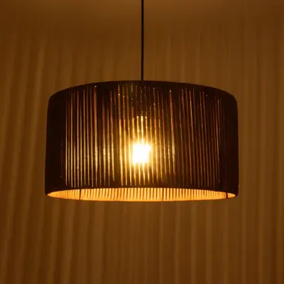 LEDTM® KYCLOS 203-0047 Boho Κρεμαστό Φωτιστικό Καπέλο Μονόφωτο 1 x E27 IP20 Καφέ Rattan - M40 x Π40 x Υ25.5cm - Image 3