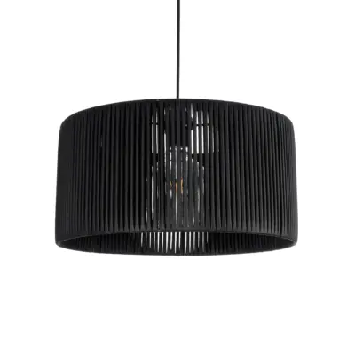 LEDTM® KYCLOS 203-0048 Boho Κρεμαστό Φωτιστικό Καπέλο Μονόφωτο 1 x E27 IP20 Μαύρο Rattan - M40 x Π40 x Υ25.5cm