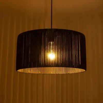 LEDTM® KYCLOS 203-0048 Boho Κρεμαστό Φωτιστικό Καπέλο Μονόφωτο 1 x E27 IP20 Μαύρο Rattan - M40 x Π40 x Υ25.5cm - Image 3