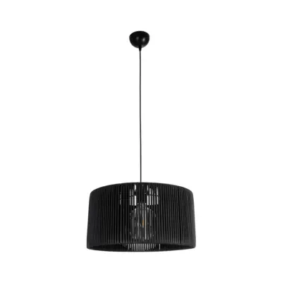 LEDTM® KYCLOS 203-0048 Boho Κρεμαστό Φωτιστικό Καπέλο Μονόφωτο 1 x E27 IP20 Μαύρο Rattan - M40 x Π40 x Υ25.5cm - Image 4