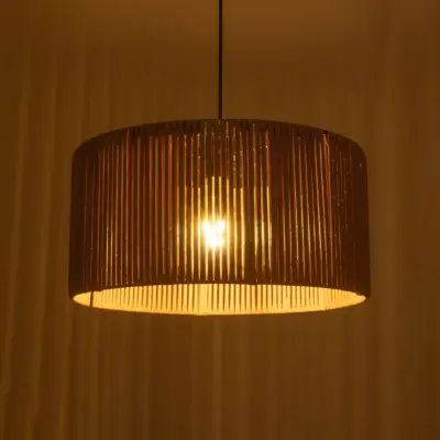 LEDTM® KYCLOS 203-0049 Boho Κρεμαστό Φωτιστικό Καπέλο Μονόφωτο 1 x E27 IP20 Μπεζ Rattan - M40 x Π40 x Υ25.5cm - Image 3