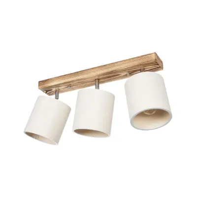LEDTM® CUP 203-0055 Vintage Φωτιστικό Οροφής Ράγα Τρίφωτο 3 x E27 IP20 Μπεζ Ξύλο με Λευκό Ύφασμα - Μ60 x Π14 x Υ26cm