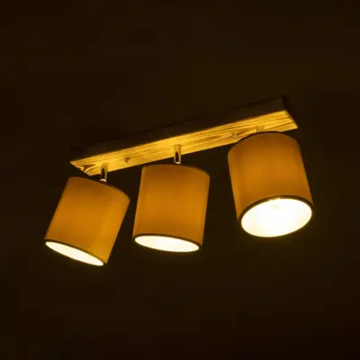 LEDTM® CUP 203-0055 Vintage Φωτιστικό Οροφής Ράγα Τρίφωτο 3 x E27 IP20 Μπεζ Ξύλο με Λευκό Ύφασμα - Μ60 x Π14 x Υ26cm - Image 3