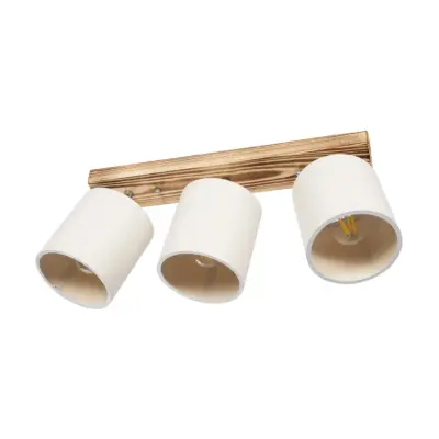 LEDTM® CUP 203-0055 Vintage Φωτιστικό Οροφής Ράγα Τρίφωτο 3 x E27 IP20 Μπεζ Ξύλο με Λευκό Ύφασμα - Μ60 x Π14 x Υ26cm - Image 4