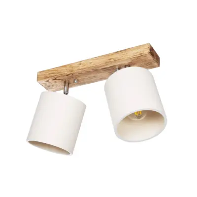 LEDTM® CUP 203-0056 Vintage Φωτιστικό Οροφής Ράγα Δίφωτο 2 x E27 IP20 Μπεζ Ξύλο με Λευκό Ύφασμα - Μ42 x Π14 x Υ26cm