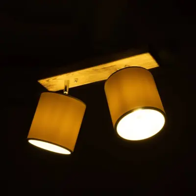 LEDTM® CUP 203-0056 Vintage Φωτιστικό Οροφής Ράγα Δίφωτο 2 x E27 IP20 Μπεζ Ξύλο με Λευκό Ύφασμα - Μ42 x Π14 x Υ26cm - Image 3