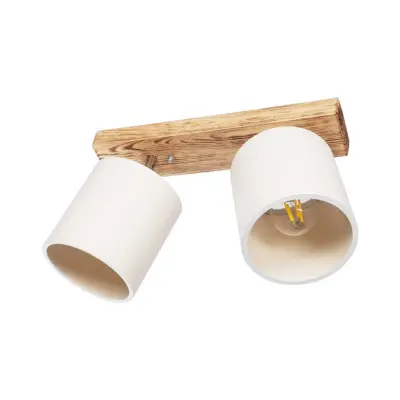 LEDTM® CUP 203-0056 Vintage Φωτιστικό Οροφής Ράγα Δίφωτο 2 x E27 IP20 Μπεζ Ξύλο με Λευκό Ύφασμα - Μ42 x Π14 x Υ26cm - Image 4