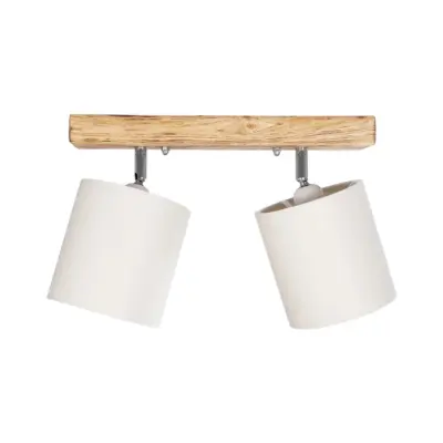 LEDTM® CUP 203-0056 Vintage Φωτιστικό Οροφής Ράγα Δίφωτο 2 x E27 IP20 Μπεζ Ξύλο με Λευκό Ύφασμα - Μ42 x Π14 x Υ26cm - Image 5
