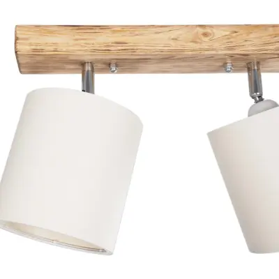 LEDTM® CUP 203-0056 Vintage Φωτιστικό Οροφής Ράγα Δίφωτο 2 x E27 IP20 Μπεζ Ξύλο με Λευκό Ύφασμα - Μ42 x Π14 x Υ26cm - Image 6