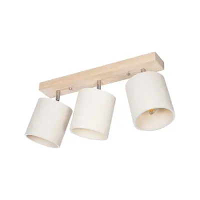 LEDTM® CUP 203-0058 Vintage Φωτιστικό Οροφής Ράγα Τρίφωτο 3 x E27 IP20 Μπέζ Ξύλο με Λευκό Ύφασμα - Μ60 x Π14 x Υ26cm