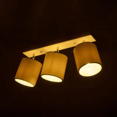 LEDTM® CUP 203-0058 Vintage Φωτιστικό Οροφής Ράγα Τρίφωτο 3 x E27 IP20 Μπέζ Ξύλο με Λευκό Ύφασμα - Μ60 x Π14 x Υ26cm - Image 3