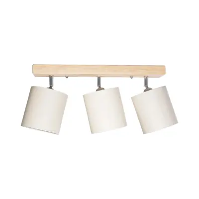 LEDTM® CUP 203-0058 Vintage Φωτιστικό Οροφής Ράγα Τρίφωτο 3 x E27 IP20 Μπέζ Ξύλο με Λευκό Ύφασμα - Μ60 x Π14 x Υ26cm - Image 5