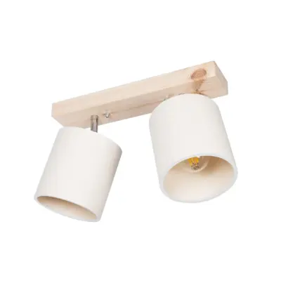 LEDTM® CUP 203-0059 Vintage Φωτιστικό Οροφής Ράγα Δίφωτο 2 x E27 IP20 Μπέζ Ξύλο με Λευκό Ύφασμα - Μ42 x Π14 x Υ26cm