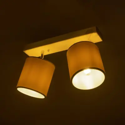 LEDTM® CUP 203-0059 Vintage Φωτιστικό Οροφής Ράγα Δίφωτο 2 x E27 IP20 Μπέζ Ξύλο με Λευκό Ύφασμα - Μ42 x Π14 x Υ26cm - Image 3