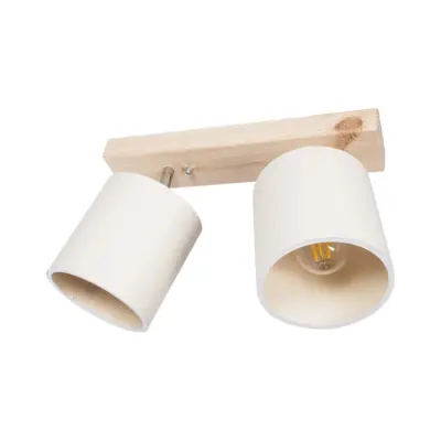 LEDTM® CUP 203-0059 Vintage Φωτιστικό Οροφής Ράγα Δίφωτο 2 x E27 IP20 Μπέζ Ξύλο με Λευκό Ύφασμα - Μ42 x Π14 x Υ26cm - Image 4