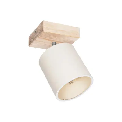 LEDTM® CUP 203-0060 Vintage Φωτιστικό Οροφής Σποτ Μονόφωτο 1 x E27 IP20 Μπέζ Ξύλο με Λευκό Ύφασμα - Μ14.5 x Π14.5 x Υ25cm