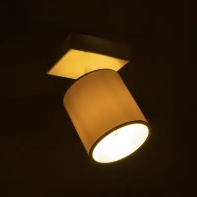 LEDTM® CUP 203-0060 Vintage Φωτιστικό Οροφής Σποτ Μονόφωτο 1 x E27 IP20 Μπέζ Ξύλο με Λευκό Ύφασμα - Μ14.5 x Π14.5 x Υ25cm - Image 3