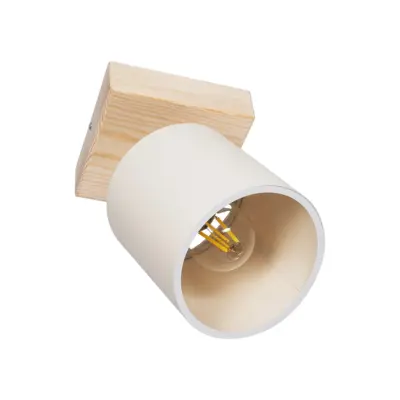 LEDTM® CUP 203-0060 Vintage Φωτιστικό Οροφής Σποτ Μονόφωτο 1 x E27 IP20 Μπέζ Ξύλο με Λευκό Ύφασμα - Μ14.5 x Π14.5 x Υ25cm - Image 4