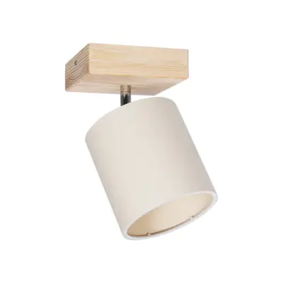 LEDTM® CUP 203-0060 Vintage Φωτιστικό Οροφής Σποτ Μονόφωτο 1 x E27 IP20 Μπέζ Ξύλο με Λευκό Ύφασμα - Μ14.5 x Π14.5 x Υ25cm - Image 5