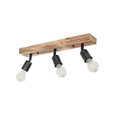 LEDTM® CUP 203-0061 Vintage Φωτιστικό Οροφής Ράγα Τρίφωτο 3 x E27 IP20 Μαύρο Μέταλλο με Μπέζ Ξύλο - Μ50 x Π8 x Υ15cm