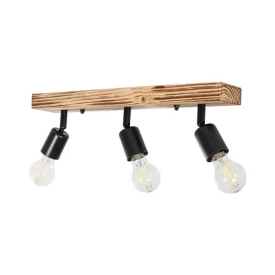 LEDTM® CUP 203-0061 Vintage Φωτιστικό Οροφής Ράγα Τρίφωτο 3 x E27 IP20 Μαύρο Μέταλλο με Μπέζ Ξύλο - Μ50 x Π8 x Υ15cm - Image 4