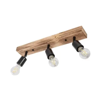 LEDTM® CUP 203-0061 Vintage Φωτιστικό Οροφής Ράγα Τρίφωτο 3 x E27 IP20 Μαύρο Μέταλλο με Μπέζ Ξύλο - Μ50 x Π8 x Υ15cm - Image 5