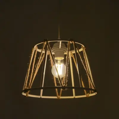 LEDTM® JUTE 203-0092 Μοντέρνο Κρεμαστό Φωτιστικό Σχοινί Μονόφωτο 1 x E27 IP20 Μπεζ Πλαστικό με Μπεζ Σχοινί - Μ30 x Π30 x Υ23cm - Image 3