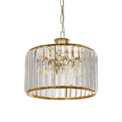 LEDTM® GLAMOROUS 203-0094 Κλασικό Κρεμαστό Φωτιστικό Κρύσταλλα Τρίφωτο 3 x E27 IP20 Χρυσό Μεταλλό με Διάφανο Κρύσταλλο - Μ28 x Π28 x Υ21.5cm