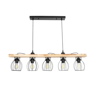 LEDTM® BARISTA 203-0095 Vintage Κρεμαστό Φωτιστικό Ράγα Πολύφωτο 5 x E27 IP20 Μαύρο Μεταλλό με Μπεζ Ξύλο - Μ50 x Π8 x Υ3cm - Image 4