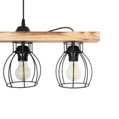 LEDTM® BARISTA 203-0095 Vintage Κρεμαστό Φωτιστικό Ράγα Πολύφωτο 5 x E27 IP20 Μαύρο Μεταλλό με Μπεζ Ξύλο - Μ50 x Π8 x Υ3cm - Image 7