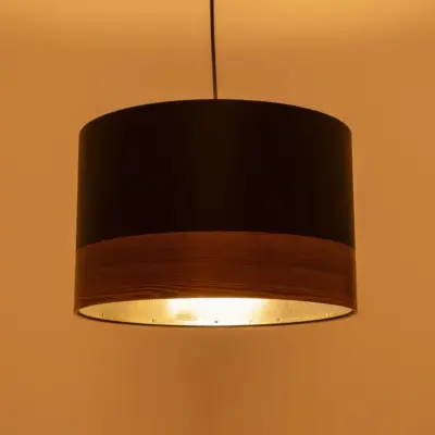 LEDTM® ZYKLUS 203-0101 Μοντέρνο Κρεμαστό Φωτιστικό Καπέλο Μονόφωτο 1 x E27 IP20 Μαύρο Ύφασμα με Καρυδί Ξύλο - Μ36 x Π36 x Υ25cm - Image 3
