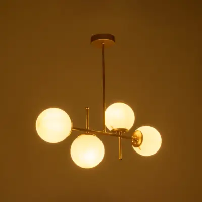 LEDTM® GLOBUS 203-0105 Μοντέρνο Φωτιστικό Οροφής Μπάλα Πολύφωτο 4 x E27 IP20 Χρυσό Μέταλλο με Λευκό Γυαλί - Μ70 x Π15 x Υ34cm - Image 3