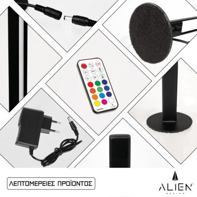 LEDTM® ALIEN-DIVA-BLACK-50-11 ALIEN Design DIVA Μοντέρνο Minimal Nordic Μεταλλικό Φωτιστικό Επιτραπέζιο - Πορτατίφ - Λαμπατέρ Μαύρο LED 10W 1500lm με Ασύρματο Χειριστήριο RF & Dimmer IP20 Πολύχρωμο RGBW Ψηφιακή με Τρεχούμενα Εφέ  Μ3 x Π1.6 x Υ50cm - Image 8